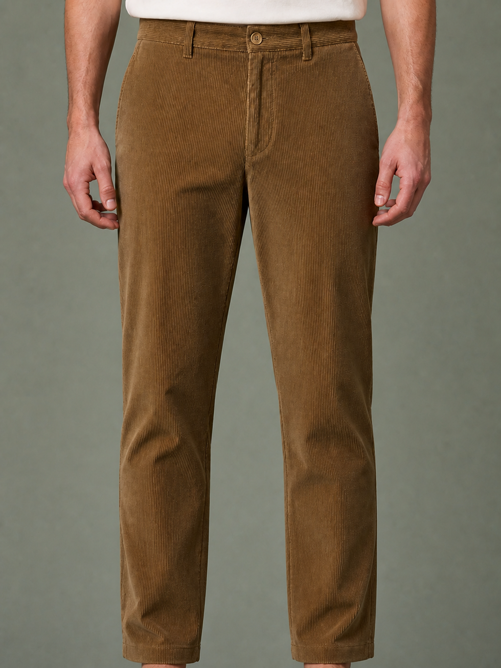 Tobacco-tan corduroy trousers, front
