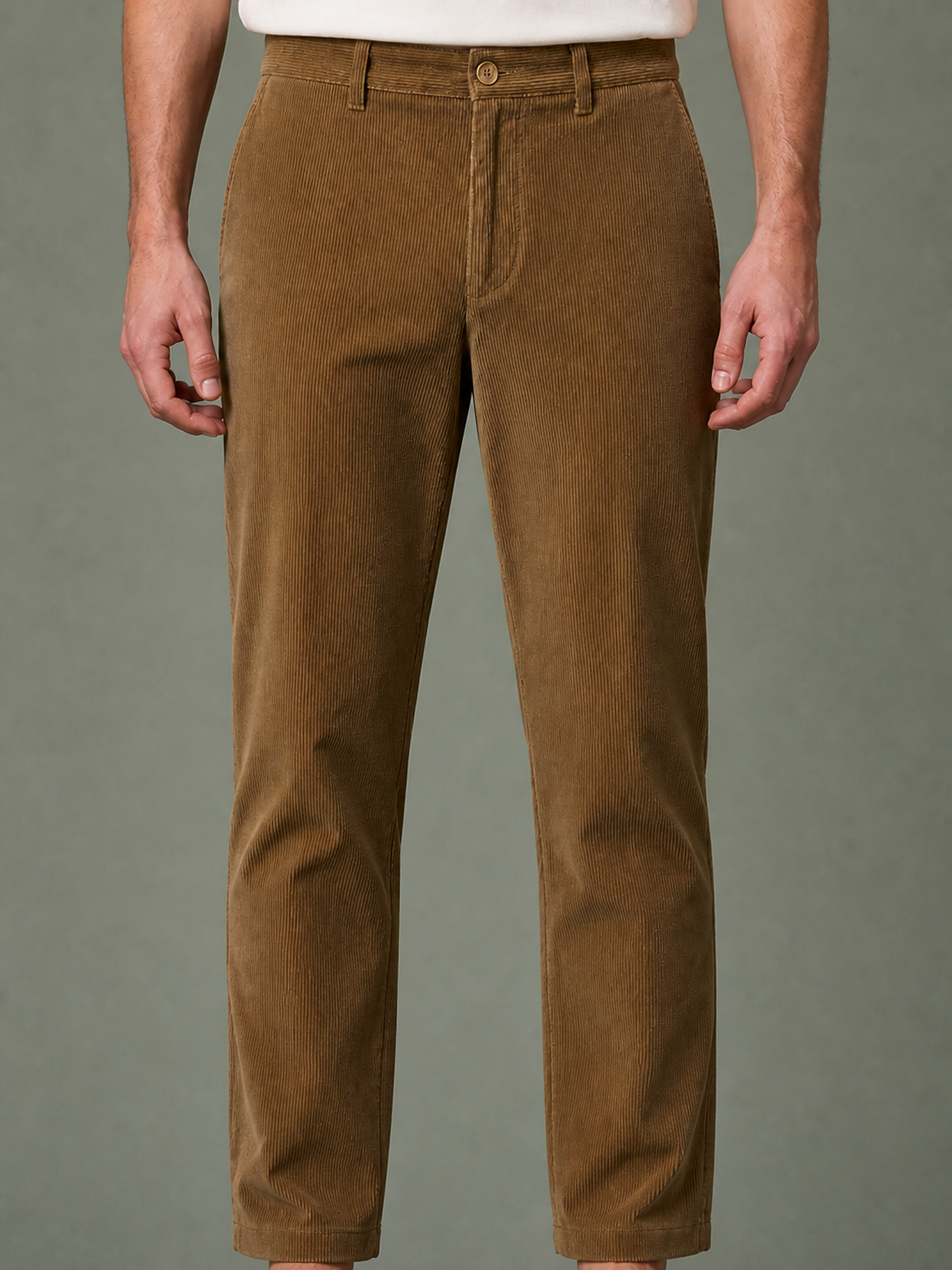Tobacco-tan corduroy trousers, front