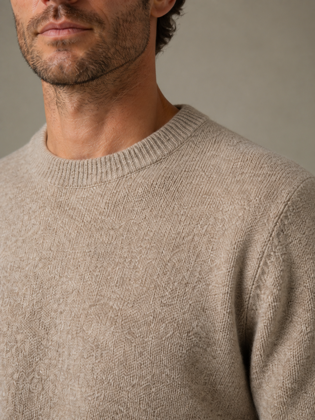 Lambswool crew jumper, knit detail