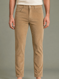 Tan-stone moleskin trousers, front